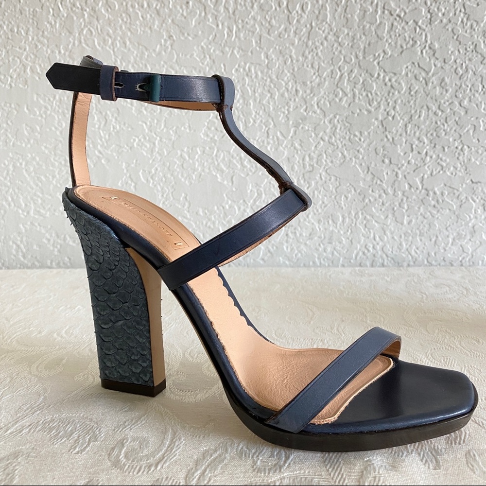 reed krakoff snakeskin ankle strap navy leather sandals